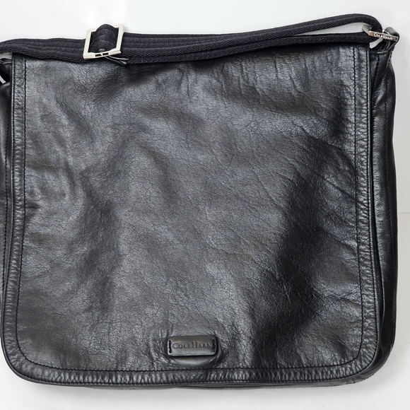 Cole Haan Black Soft Leather Messenger Bag, Snap Button Closure, EUC - Picture 2 of 13